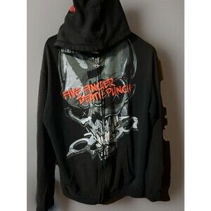 Five Finger Death Punch Graphic Print Hoodie Full Zip FFDP Black Adult Size XL